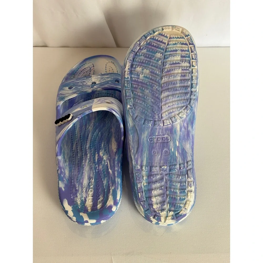 Crocs Classic Sandal Mens 9 Womens 11 Blue Purple Marbled Swirl Slide Comfort
